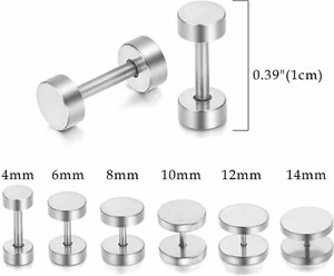 Surgical Stainless Steel Men Women Ear Piercing Barbell Dumbbell Stud Earrings - Picture 1 of 8