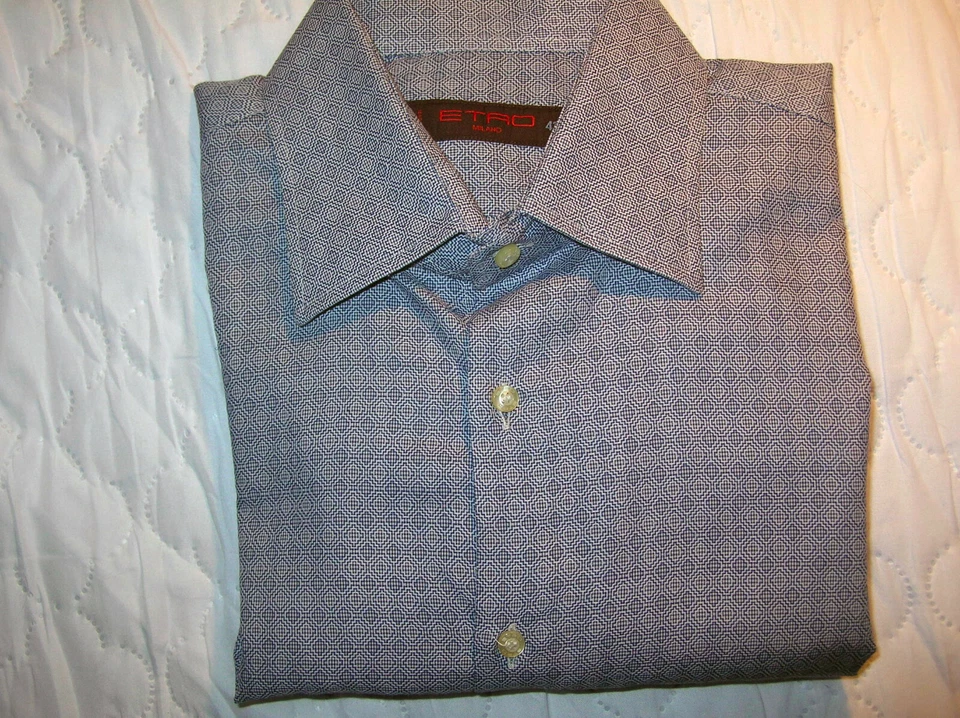 Camisa de vestir estampado azul Etro hecha en Italia 16 1/2 - 16 3/4 x 35 (S41) Foto 1 de 4
