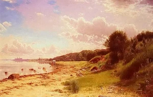 Oil painting en stille sommerdag hellebok mod kronborg stunning landscape canvas - Picture 1 of 1