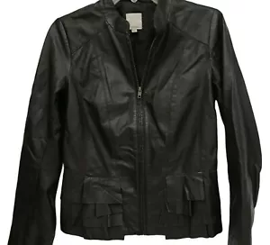 Halogen Small Black Leather Motorcycle Bomber Jacket Lined Lightweight - Picture 1 of 10