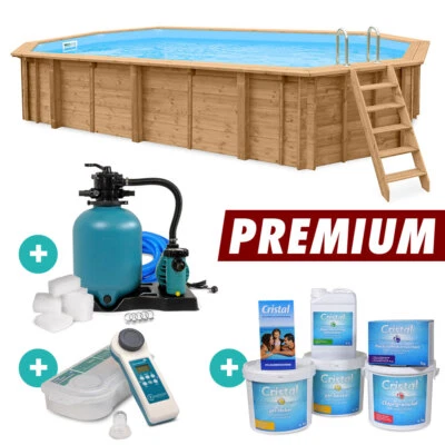 Massivholzpool SET Bali 8,40 x 4,90 x 1,38 m 8-Eck oval Holzpool PREMIUM - Bild 1 von 4