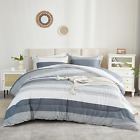 Queen Comforter Set Light Grey - 3 Pieces Lightweight Gray White Colorblock Stri