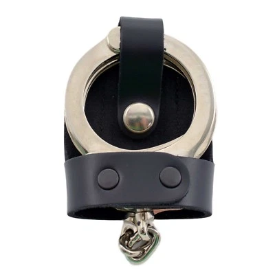 Perfect Fit Leather Bikini Handcuff Case Chrome Snap 2 3/8" Belt Clip Black Cuff