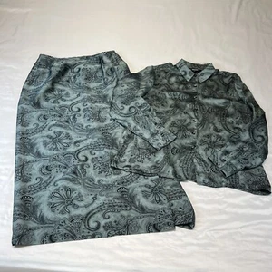 Kasper Rock Set Damen Gr. 10 2-teilig grün Paisley seidige Bluse lang GrannyChic - Bild 1 von 16