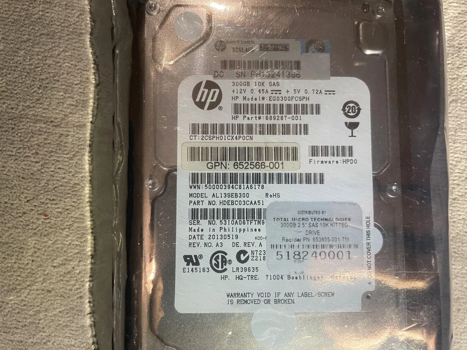 NEW Sealed Total Micro 653955-001-TM 300 GB Hard Drive 2.5" Internal SAS 6Gb/s - Image 1 of 2