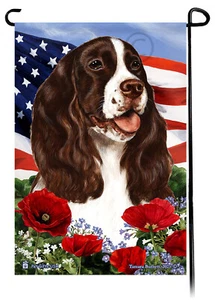 Bandera Jardín Flores Patrióticas - Hígado y Blanco Springer Spaniel Inglés - Imagen 1 de 1