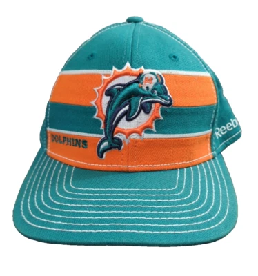 De Colección Reebok MIAMI DOLPHINS Gorra NFL Jugador Oficial Gorra Lateral S/M Sobre el Campo Foto 1 de 4