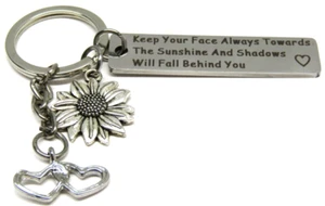 Keychain "Keep Your Face Always Towards The Sunshine" w/ Sunflower Hearts Charms - Picture 1 of 4