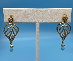 Sterling 925 Vermeil Faceted Blue Crystal Dangle Drop Earrings Post China VTG - Picture 1 of 14
