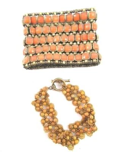 Lot of 2 Women's Beaded Fashion Bracelets - Orange & Brown Styles - Picture 1 of 5