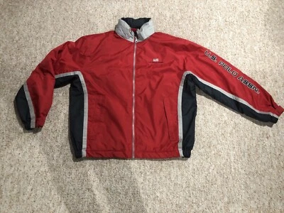 U.S Polo Assn. Chaqueta Capucha Oculta Cremallera Completa Color Rojo/Gris Forro Polar Talla Lg Foto 1 de 4