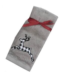 Fingertip Towels Reindeer Embroidered Buffalo Christmas Set of 2 Bath Avanti 