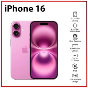 (New) Apple iPhone 16 5G 8GB+128GB PINK Dual SIM Unlocked iOS Mobile Phone - Picture 1 of 8