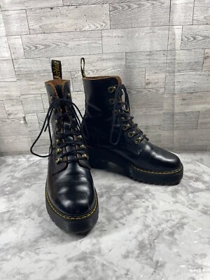 Dr. Martens Combat Boots Women 7M Leona Shoes Black Leather Platform Lug Bootie - Image 1 of 4