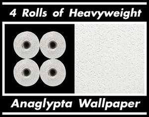Four Rolls of Heavyweight, Anaglypta, Paintable, Textured Blown Vinyl Wallpaper - Picture 1 of 7