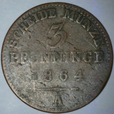 1864-A PRUSSIA Germany Berlin 3 Pfenninge 120 Einen Thaler Scheidemünze HO13 - Image 1 of 4