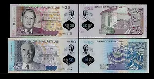 MAURITIUS 25 and 50 rupees 2021 P 64 and P 65 * * UNC * * POLYMER 2 Pcs SET - Picture 1 of 3