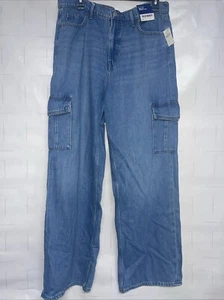 Old Navy Sky-Hi Wide Leg Cargo Jeans Blue Medium Wash Denim Extra High-Rise 12 - Picture 1 of 3