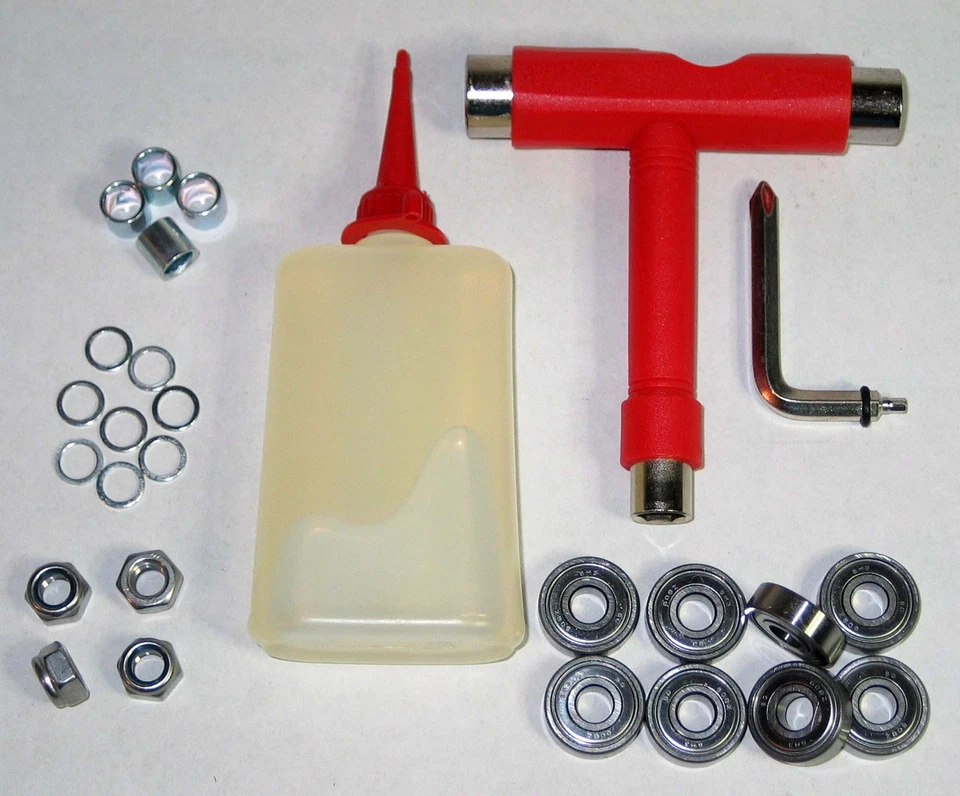 SKATEBOARD LONGBOARD * TUNING SET TOOL+OIL+BEARINGS+SPACERS+SPEEDRINGS+NUTS TOP!