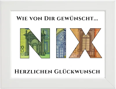 Lustige NIX Geschenk zum Geburtstag weiss Rahmen Geld Geschenkidee Männer Frauen - Bild 1 von 4