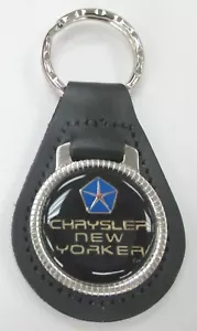 Black CHRYSLER NEW YORKER Pentastar Black Leather #3371 Chrome Key Ring  - Picture 1 of 3