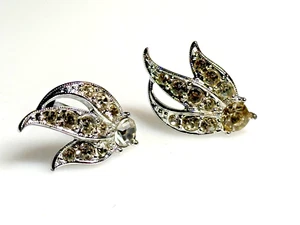 Vintage Clip on Earrings Sarah Coventry Enchantress Rhinestones Silver Metal - Picture 1 of 8
