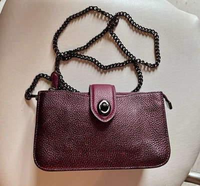 Coach Metallic Leather Turnlock Crossbody 38934 in Berry/Gunmetal/Chain Strap - Image 1 of 4