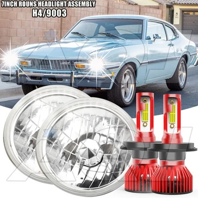 Pair Fit Ford Maverick 1970-1977 7"inch Round LED Headlights Kit Hi/Lo Beam Foto 1 de 4