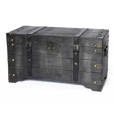 Distressed Black Medium Wooden Storage Trunk - Ash Ash - Image 1 of 4
