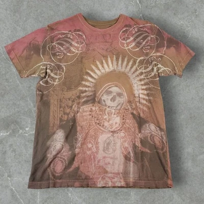 Camisa masculina Affliction Royalty média caveira vermelha AOP Y2K grunge mallgoth emo anos 2000 - Imagem 1 de 4