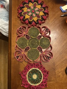 Lotto di 3 sottopentole vintage in paglia porta pentole piatti caldi decorazione boho - Foto 1 di 3