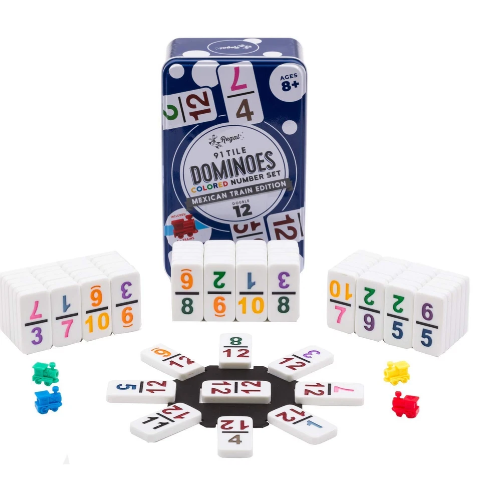 Regal Games Double 12 Colored Number Dominoes Mexican Train Game Set With Hub 4