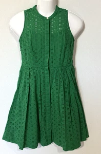 J Crew Factory Dress Womens XS Green Clover Eyelet Full Button Lined Sleeveless - Picture 1 of 12