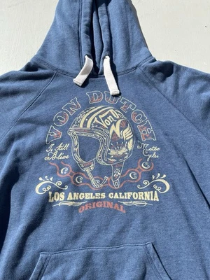 男式 Von 荷兰连帽衫蓝色标志 2XL Street Y2K 复古 90 年代卡车司机 Paris Hilton — 第 1/4 张图片