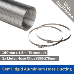 Conductos de aluminio semirígido 160 mm 1,5 m y clips de manguera. Tubo extractor flexible - Imagen 1 de 11