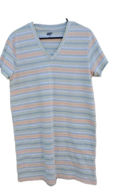 Lands End Women Pastel  Striped V-Neck T-Shirt Cotton Dress Small 6-8 - Image 1 of 4