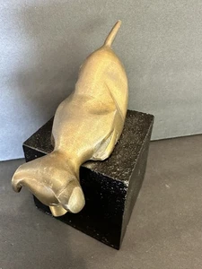 Sculpture Brass Puppy Dog on Black Painted Heavy Base MCM Style - Picture 1 of 10