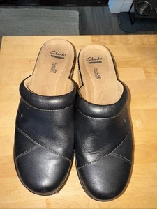 Clarks Women's Laurieann Kyla Clog Navy Black Leather Suede Cushion Sz 10 - Picture 1 of 6