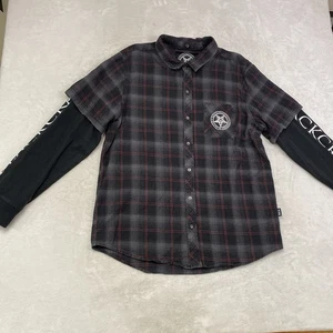 BlackCraft Cult Flannel Shirt XL Plaid Layered Punk Grunge Baphomet Believe Goth - Picture 1 of 11