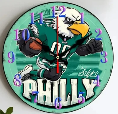 Philadelphia Eagles wall clock 2D  SILENT MOVEMENT DESIGN MAN CAVE FOOTBALL - Image 1 of 2
