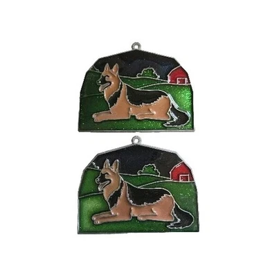 Juego de 2 de metal/resina de granero rojo campo Suncatcher pastor alemán Foto 1 de 3