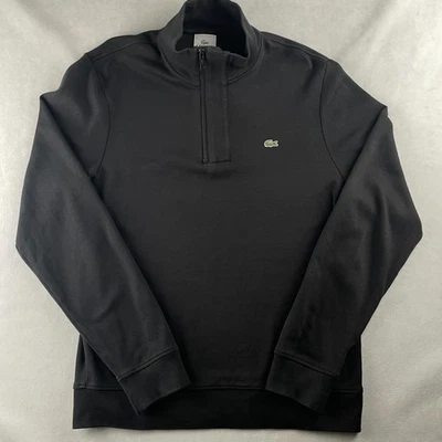 Lacoste Sweatshirt Mens M/4 Black Quarter Zip Crocodile Logo Cotton F8330 Preppy - Image 1 of 4