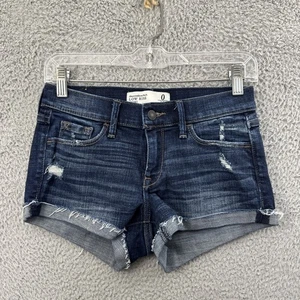 Y2K Abercrombie & Fitch Low Rise Denim Jean Shorts 2" Cuffed Distressed Women 0 - Picture 1 of 8