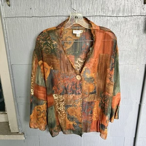 Vintage Coldwater Creek Sheer 100% Silk Blouse Kimono Top Women’s L Art To Wear - Picture 1 of 7