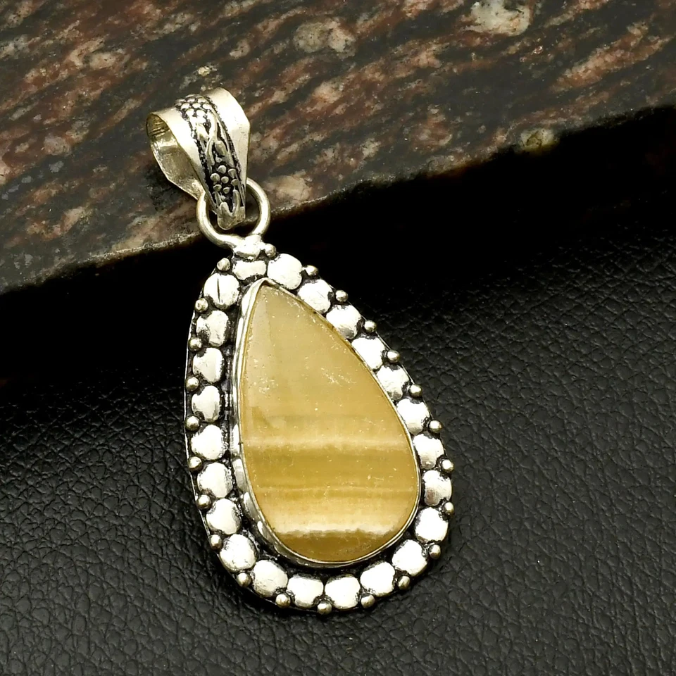 Joyería colgante hecha a mano de piedras preciosas de ágata de encaje amarillo para Año Nuevo 2,08" AP-41619 Foto 1 de 1