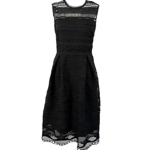 Liza Luxe Women Black Crochet Lace Whimsigoth Sleeveless Pleated Dress Witchy L - Picture 1 of 17