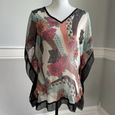 Motherhood Maternity Sheer Floral Tunic Kimono Red Black White Size M - Image 1 of 4