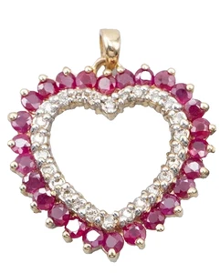 0.72ct Natural Round Diamond 14k BIS Hallmarked Yellow Gold Ruby Heart Pendant - Picture 1 of 4