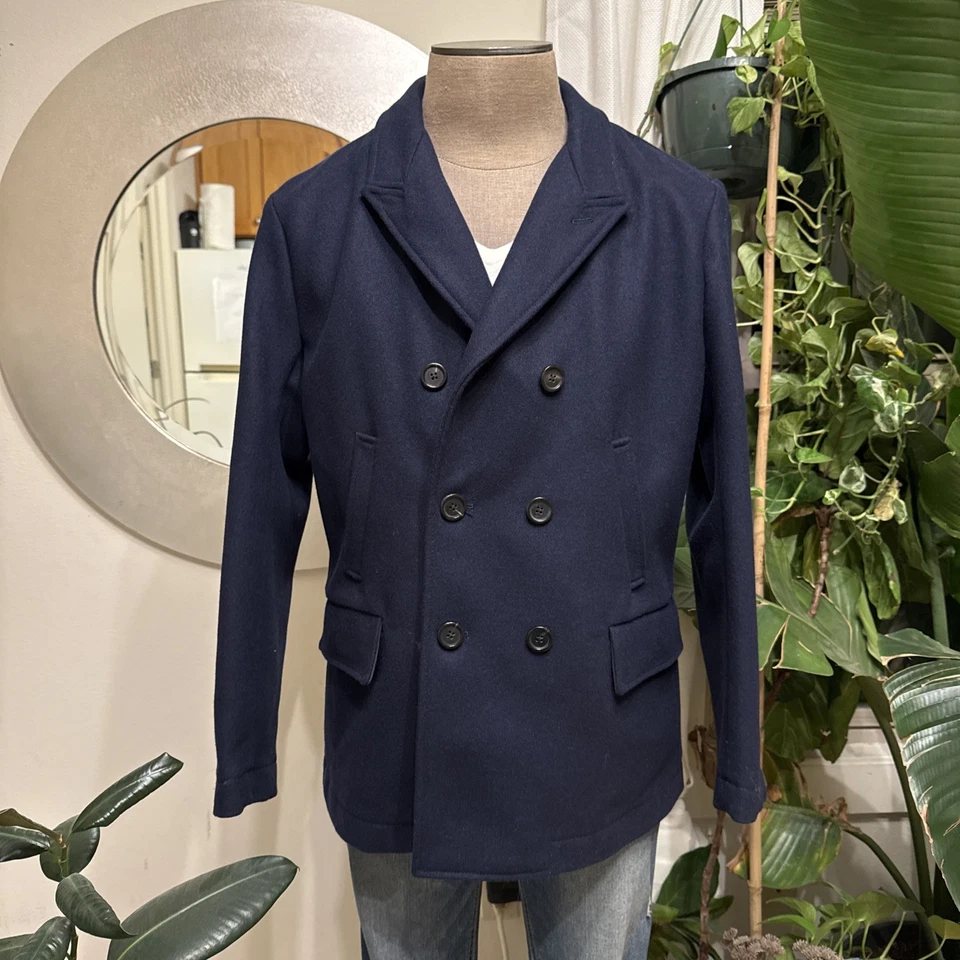 $998 Billy Reid Bond L Luxury Italian Wool Men’s Navy Handmade Peacoat Jacket - Image 1 of 4
