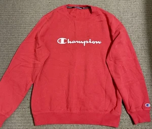 Champion Script Jumper Mens M Sweater MEDIUM RED Sweatshirt Crew Pullover Top - Picture 1 of 3